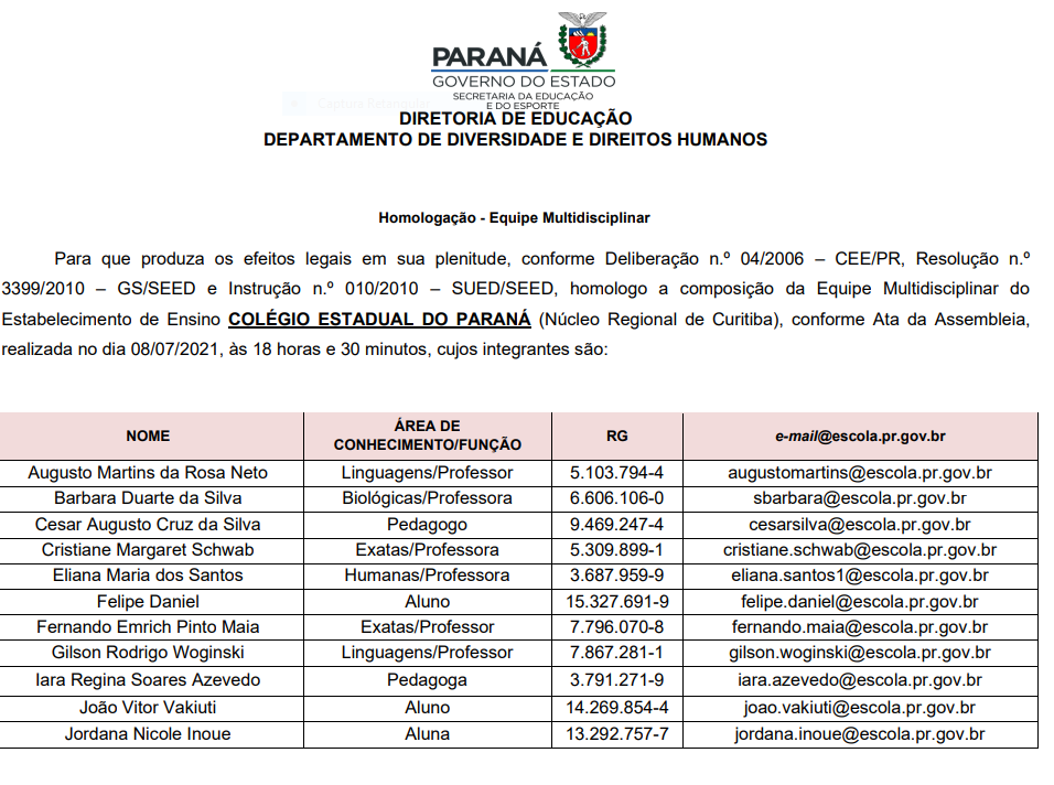 Homologação - Equipe Multidisciplinar