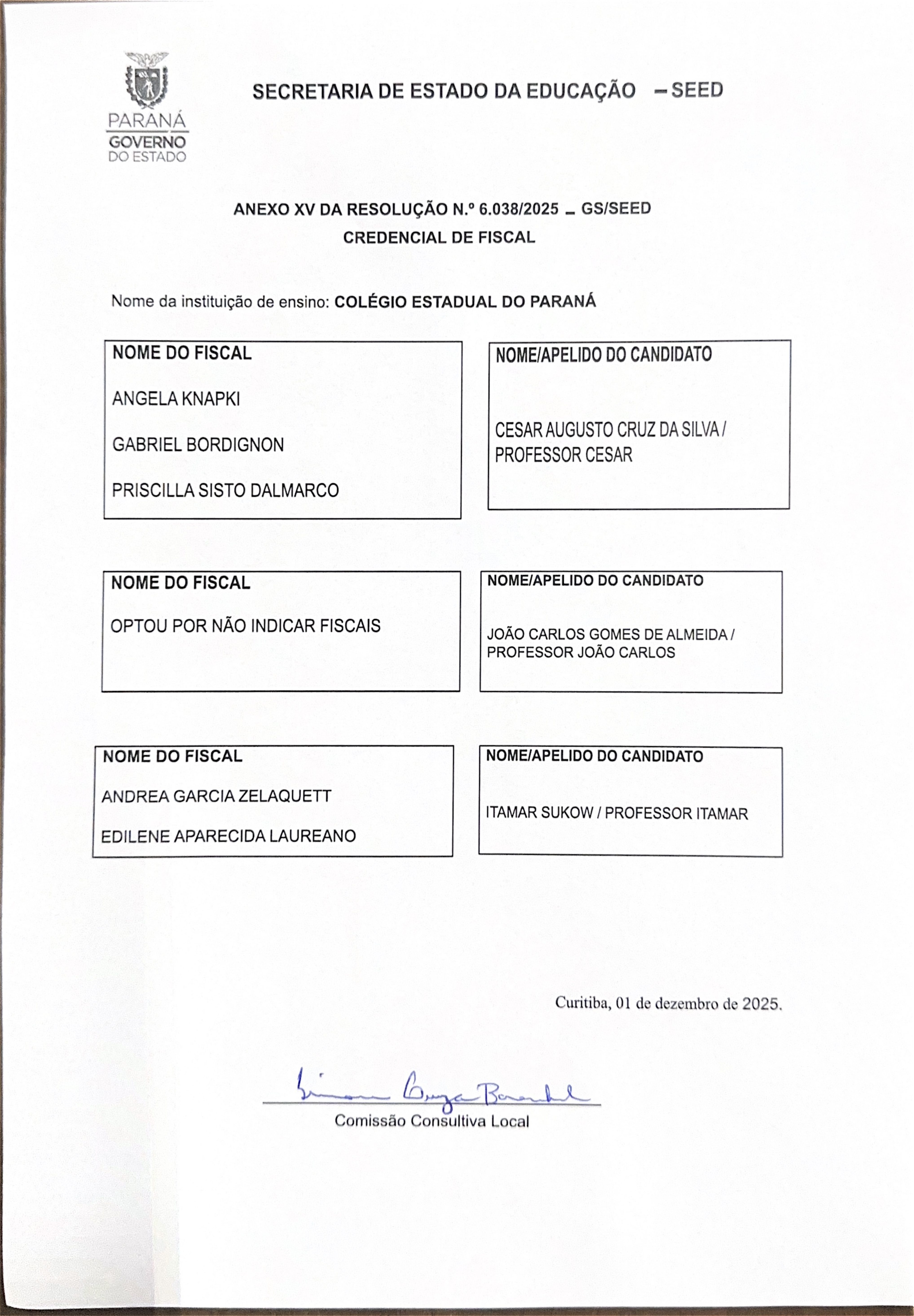 Credenciamento de Fiscais dos Candidatos 