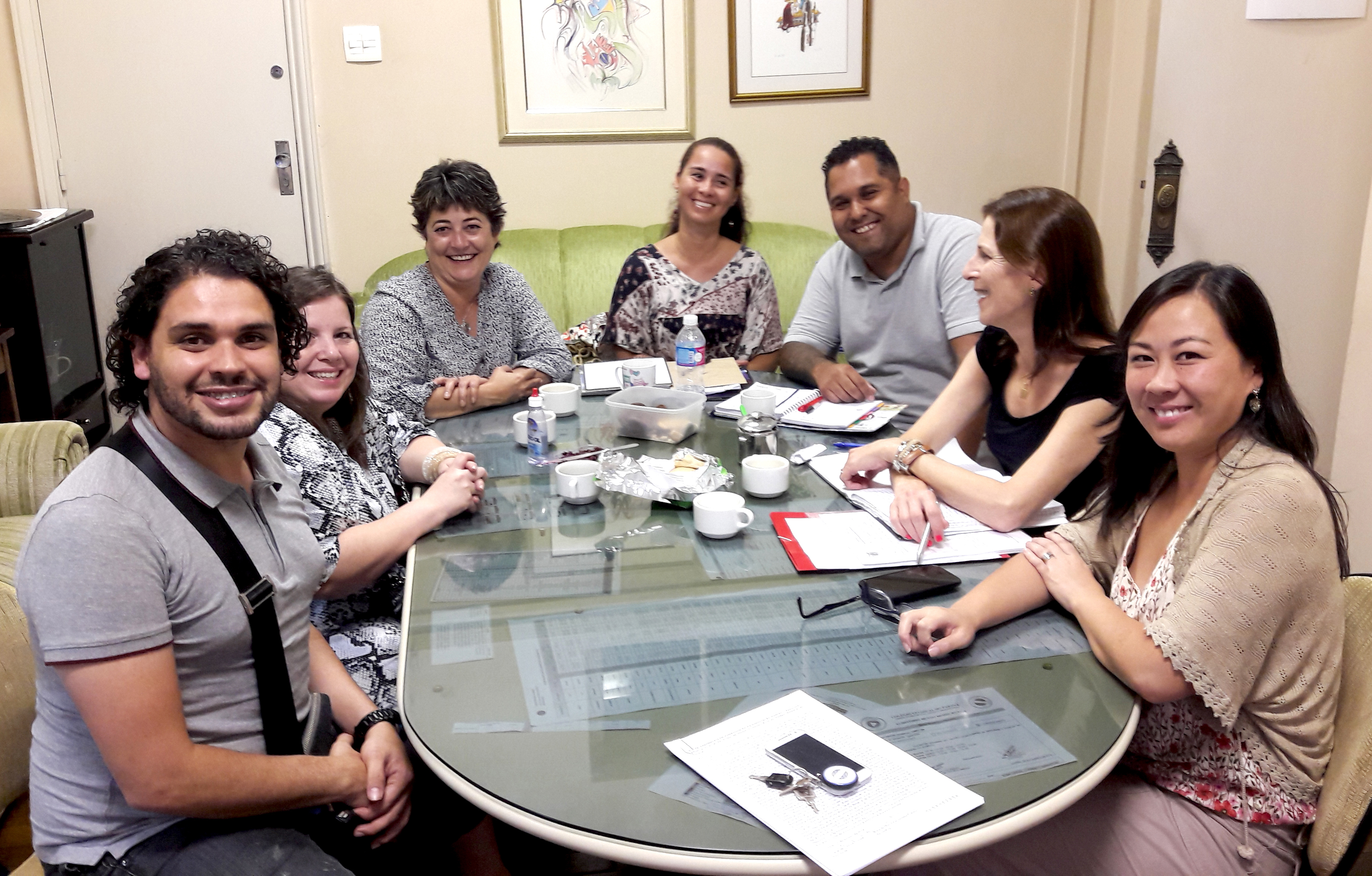 Prof. Eder Fernando, Profª Cristine Amorin, Profª Maura Probst, Profª Daniella Nery, Coord. de Comunicação William de Oliveira, Diretora Geral Tânia Acco e Assessora Jurídica Juliana Líder.