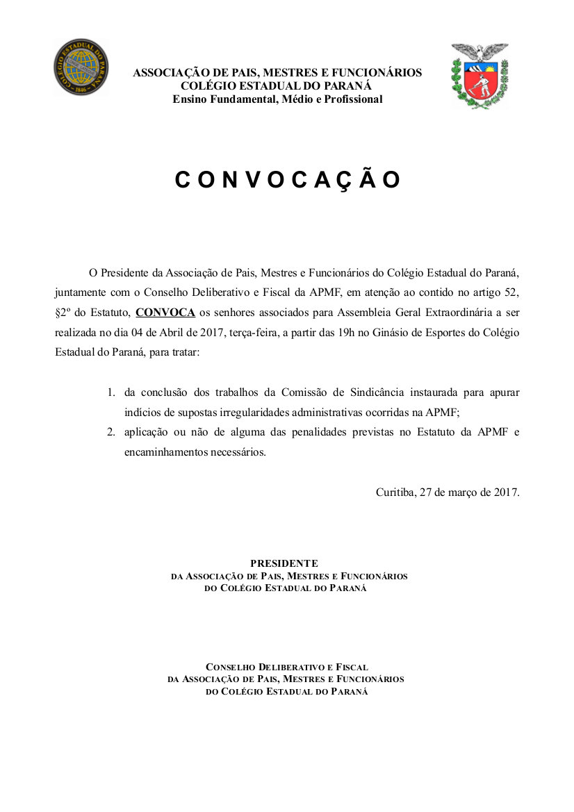 Convocação Assembleia Geral Extraordinária - APMF