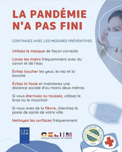 A pandemia não acabou!  Por isso, as medidas preventivas devem ser mantidas, com atenção para o distanciamento social!