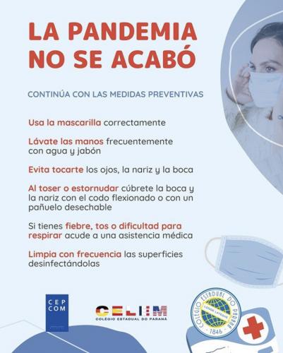 A pandemia não acabou!  Por isso, as medidas preventivas devem ser mantidas, com atenção para o distanciamento social!