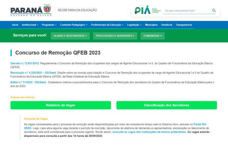 interface da pagina do concurso de remocao