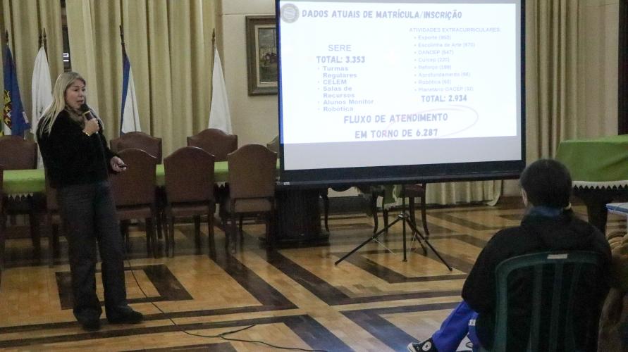 Direção e mães, pais e responsáveis em reunião no Salão Nobre