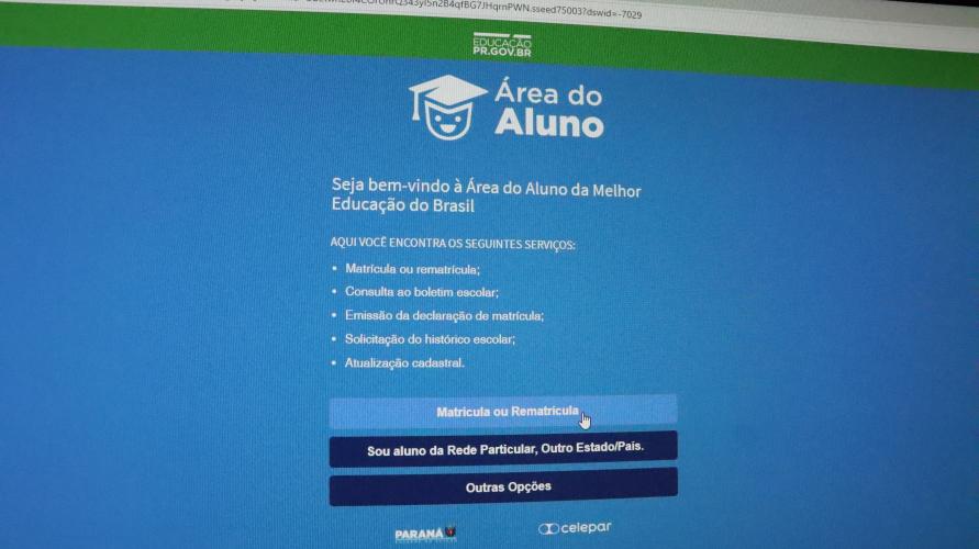 tela da página "área do aluno"