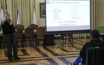Direção e mães, pais e responsáveis em reunião no Salão Nobre