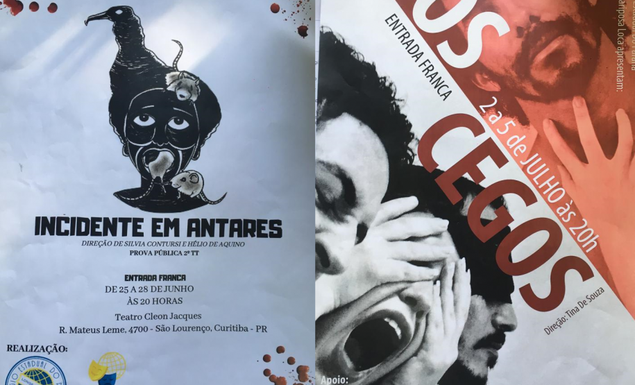 cartazes A partir desta terça-feira (25), os estudantes que formam o grupo da Companhia Construcena (2°TT) começam a mostrar a peça “Incidente em Antares”, com direção de Sílvia Contursi e Hélio de Aquino. As apresentações desta turma vão até a próxima sexta-feira (28). E de 2 a 5 de julho, os estudantes voltam a entrar em cena com a trupe da Cia. Mariposa Loca, desta vez, com o espetáculo “Os Cegos”, com direção de Tina de Souza.