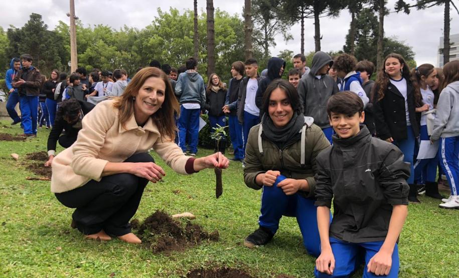 No início da tarde desta segunda-feira (23), os estudantes acompanhados pelas equipes gestora e pedagógica, e por representantes da Secretária de Estado da Educação do Paraná (SEED), plantaram algumas mudas de árvores no pátio da instituição de educação mais antiga do Estado.