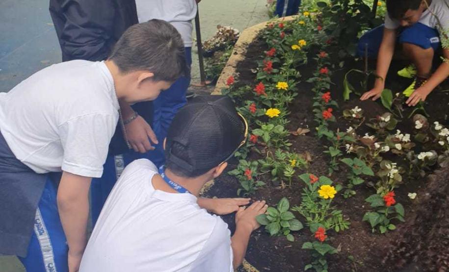 Foto 1 Com objetivos de tornar o paisagismo da escola ainda mais bonito e, principalmente, preservar a vida das abelhas, consideradas os mais importantes agentes polinizadores do meio ambiente, na última sexta-feira (8) foi inaugurado o “Jardim da Vida” no Colégio Estadual Tiradentes (CEP-Tiradentes).