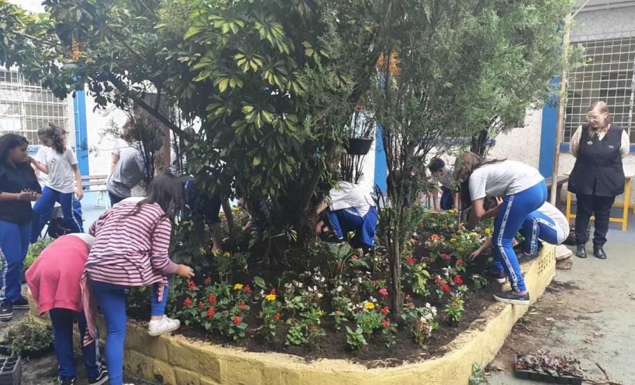 Foto 9 Com objetivos de tornar o paisagismo da escola ainda mais bonito e, principalmente, preservar a vida das abelhas, consideradas os mais importantes agentes polinizadores do meio ambiente, na última sexta-feira (8) foi inaugurado o “Jardim da Vida” no Colégio Estadual Tiradentes (CEP-Tiradentes).